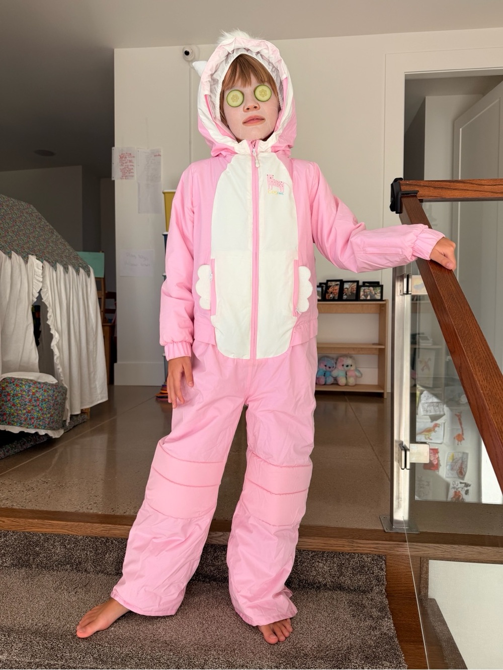 Kids Pink Hooded Unicorn Snow Suit